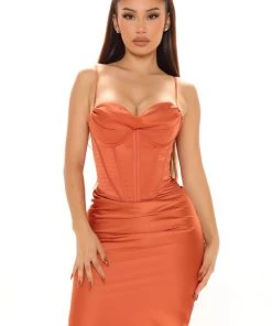 Fashion Nova Time To Meet Up Midi Dress - Rust