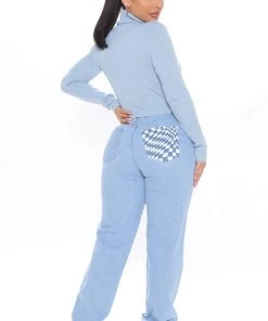 Fashion Nova Get Trippy Print Non Stretch Mom Jeans - Blue/combo