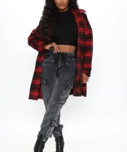 Fashion Nob Never Plaid It So Good Shirt Jacket - Red Teddies & Babydolls