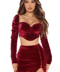 Fashion Nova Gracie Velvet Skirt Set - Wine