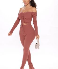 FashionNob Arriving Late Legging Set - Rust