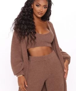 Fashion Nova Living In It Cozy 3 Piece Pant Set - Mocha Influencer Looks