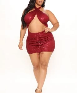 Mysite DRESSES Britt Sequin Mini Dress - Burgundy