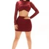 FashionNob Alanna Mesh Skirt Set - Burgundy