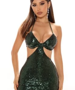 Mysite Sequin Sensation Maxi Dress - Hunter
