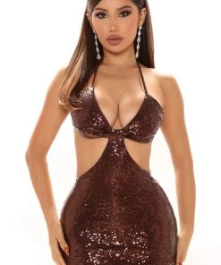 Mysite Sequin Sensation Maxi Dress - Brown