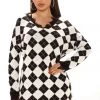 Fashion Nova Sarabeth Plaid Sweater Mini Dress - Black/White
