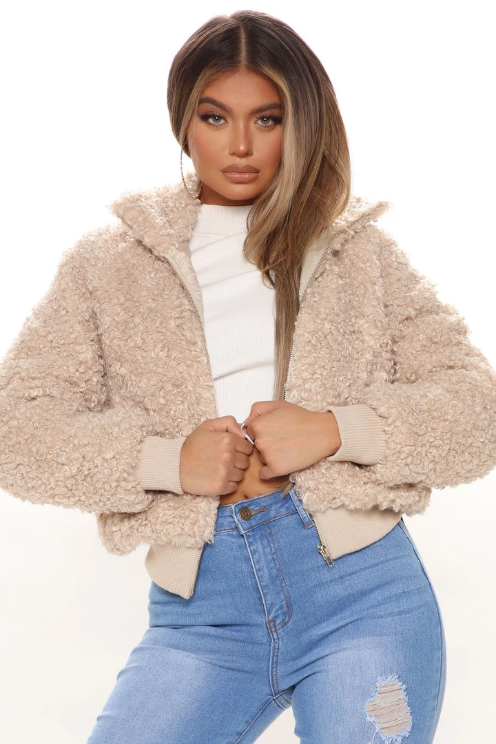 Fashion Nob Oh So Furry Bomber Jacket - Beige