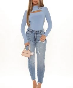 Fashion Nova Teddies & Babydolls Piece Of My Heart Bodysuit - Light Blue