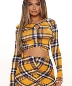 FashionNob SETS All Caught Up Plaid Skirt Set - Mustard/combo