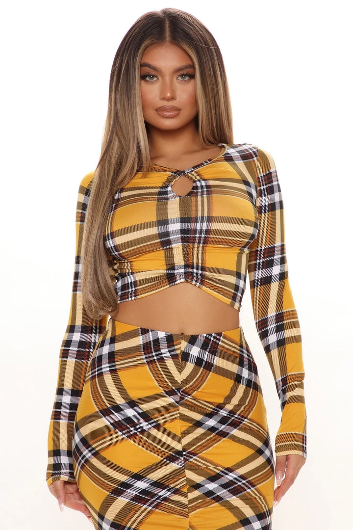 FashionNob SETS All Caught Up Plaid Skirt Set - Mustard/combo 2 FashionNob SETS All Caught Up Plaid Skirt Set - Mustard/combo