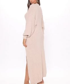 Fashion Nob Living In It Cozy Dress Set - Taupe Influencer Looks