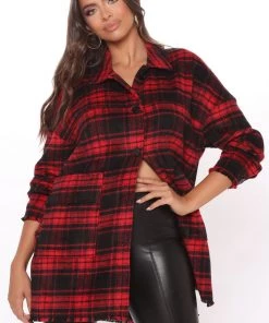 Fashion Nob Never Plaid It So Good Shirt Jacket - Red Teddies & Babydolls