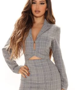 Fashion Nova Office Flirt Plaid Mini Dress - Black/combo Office Babe