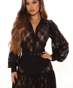 FashionNob DRESSES Analissa Lace Maxi Dress - Black