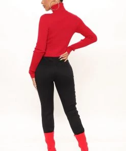 Fashion Nova Taylor Crop Turtleneck Sweater - Red Teddies & Babydolls