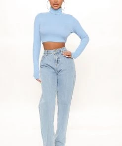Fashion Nova Sunniva Cropped Turtle Neck Top - Blue Teddies & Babydolls 4 Fashion Nova Sunniva Cropped Turtle Neck Top - Blue Teddies & Babydolls