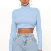Fashion Nova Sunniva Cropped Turtle Neck Top - Blue Teddies & Babydolls