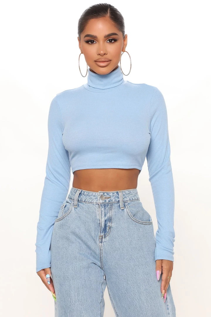 Fashion Nova Sunniva Cropped Turtle Neck Top - Blue Teddies & Babydolls 1 Fashion Nova Sunniva Cropped Turtle Neck Top - Blue Teddies & Babydolls
