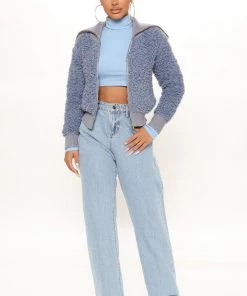 Fashion Nob Make You Blush Sherpa Jacket - Blue 4 Fashion Nob Make You Blush Sherpa Jacket - Blue