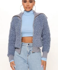 Fashion Nob Make You Blush Sherpa Jacket - Blue