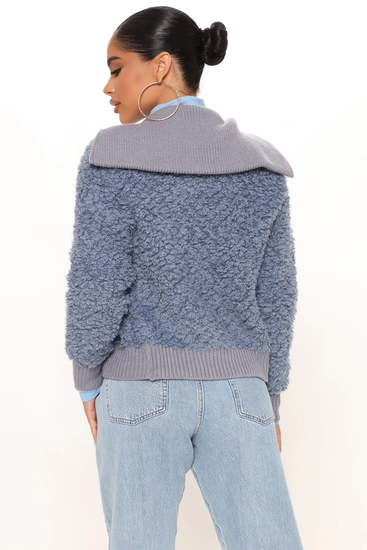 Fashion Nob Make You Blush Sherpa Jacket - Blue 3 Fashion Nob Make You Blush Sherpa Jacket - Blue