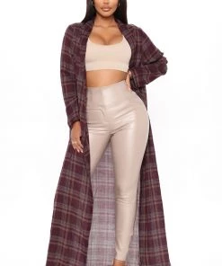 Fashion Nova Long Talks Oversized Plaid Shirt - Wine/combo Teddies & Babydolls