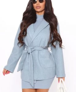 Fashion Nob What Will It Be Belted Coat - Light Blue Winter Blowout