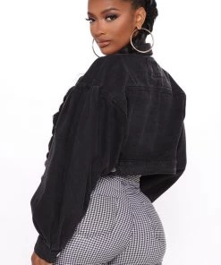 Fashion Nob So Chic Cropped Denim Jacket - Black Teddies & Babydolls