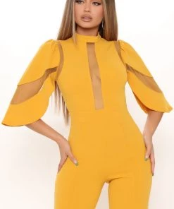 Fashion Nova Up And Coming Jumpsuit - Mustard Teddies & Babydolls