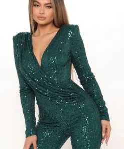 Fashion Nova New Today Samantha Sequin Jumpsuit - Hunter