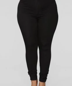 Mysite Classic High Waist Skinny Jeans - Black New Today