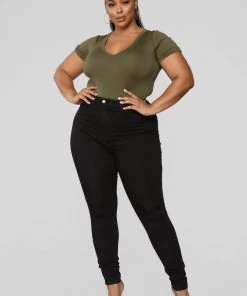 Mysite Classic High Waist Skinny Jeans - Black New Today