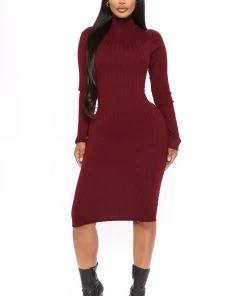 Fashion Nob Taryn Sweater Midi Dress - Burgundy