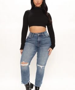 Fashion Nova Sunniva Cropped Turtle Neck Top - Black Teddies & Babydolls