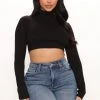 Fashion Nova Sunniva Cropped Turtle Neck Top - Black Teddies & Babydolls