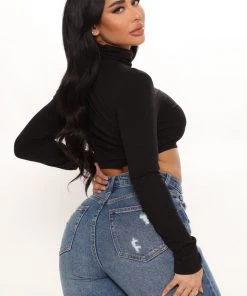 Fashion Nova Sunniva Cropped Turtle Neck Top - Black Teddies & Babydolls