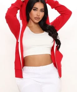Fashion Nova Best Sellers Relaxed Vibe Zip Up Jacket - Red