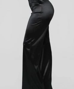 Fashion Nova Influencer Looks Make A Wish Stretch Satin Pants - Black