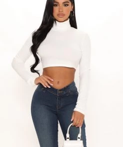 Fashion Nova Best Sellers Sunniva Cropped Turtle Neck Top - Off White