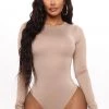 Fashion Nova Krystal Crew Neck Long Sleeve Bodysuit - Mocha New Today