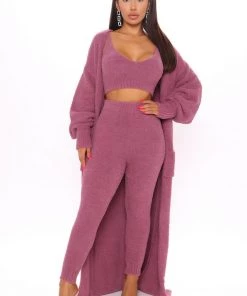 Fashion Nova Living In It 3 Piece Legging Set - Plum