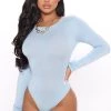 Fashion Nova New Today Krystal Crew Neck Long Sleeve Bodysuit - Light Blue