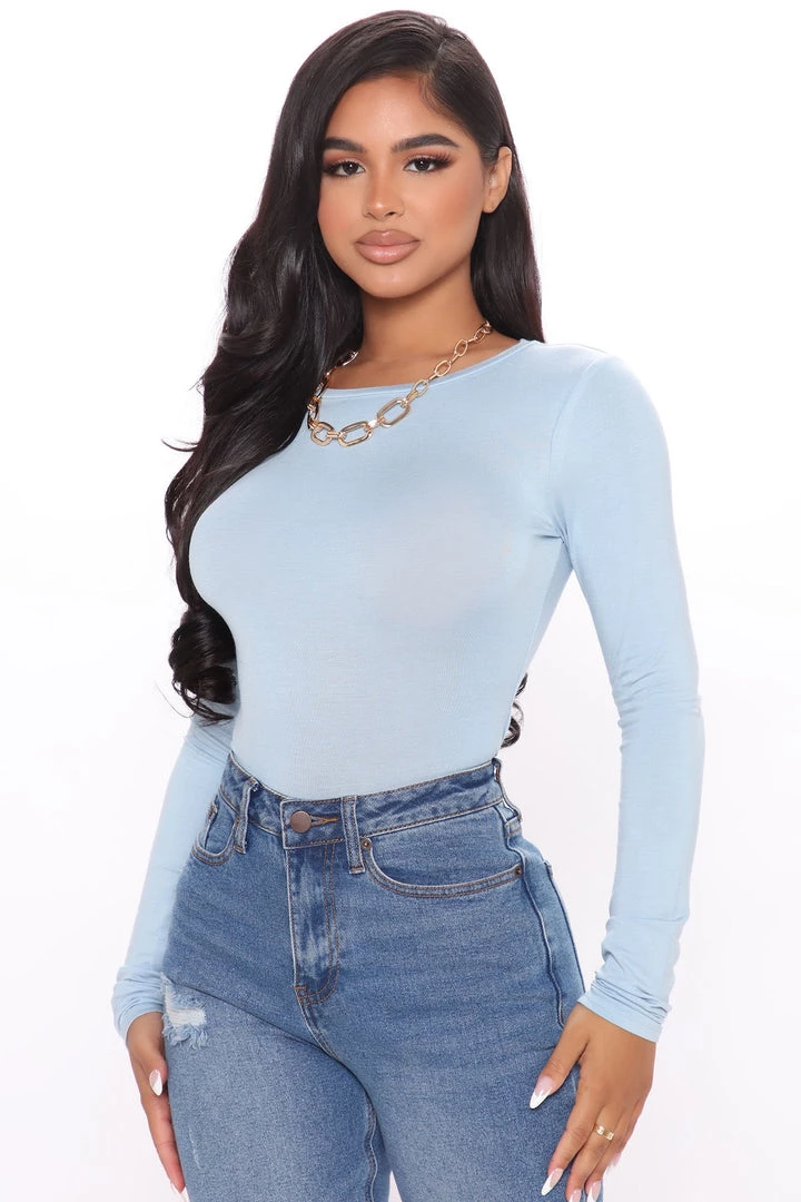Fashion Nova New Today Krystal Crew Neck Long Sleeve Bodysuit - Light Blue 3 Fashion Nova New Today Krystal Crew Neck Long Sleeve Bodysuit - Light Blue
