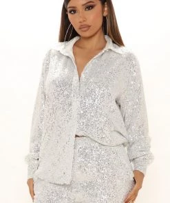 Fashion Nova Marianna Sequin Pant Set - Silver SETS