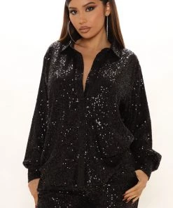 Fashion Nova Marianna Sequin Pant Set - Black SETS
