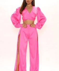 Fashion Nova Take A Bow Pant Set - Pink