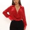 Fashion Nova Teddies & Babydolls Disco Queen Sequin Top - Red