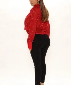Fashion Nova Teddies & Babydolls Disco Queen Sequin Top - Red