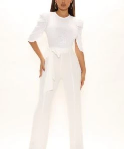 Fashion Nova Valerie Sequin Jumpsuit - White